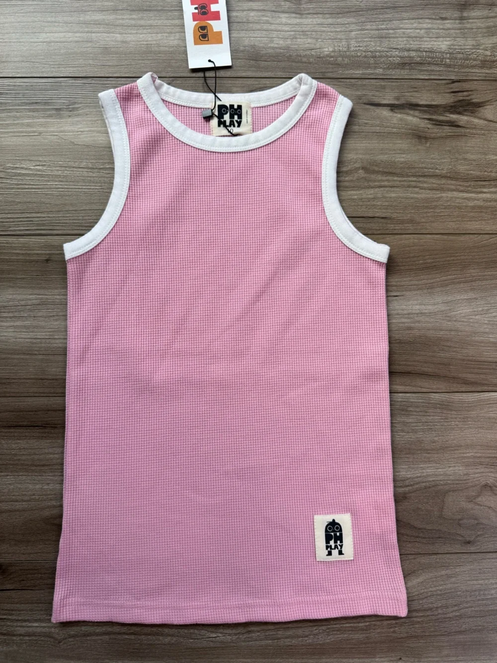 PHplay by Petite Hailey Size 10 waffle knit tank white contrast binding NEW